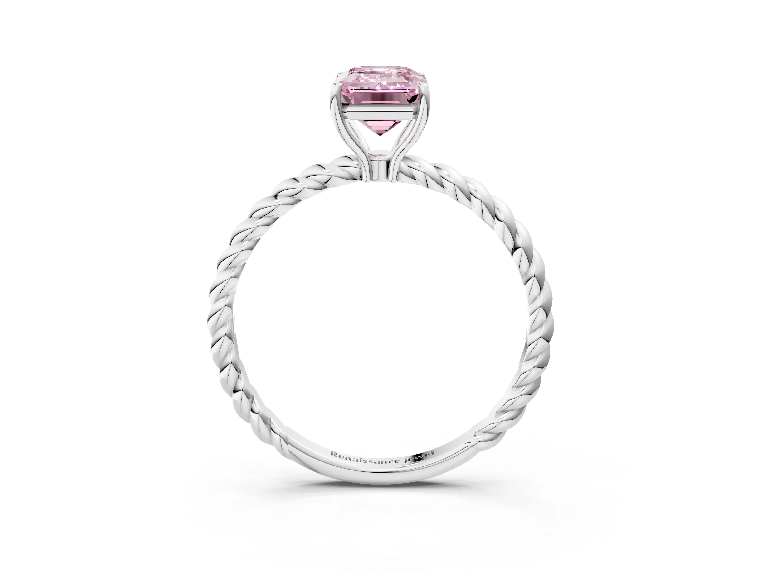 White gold Fancy Pink Emerald Cut Solitaire Twisted Band 4-Prong Ring_27