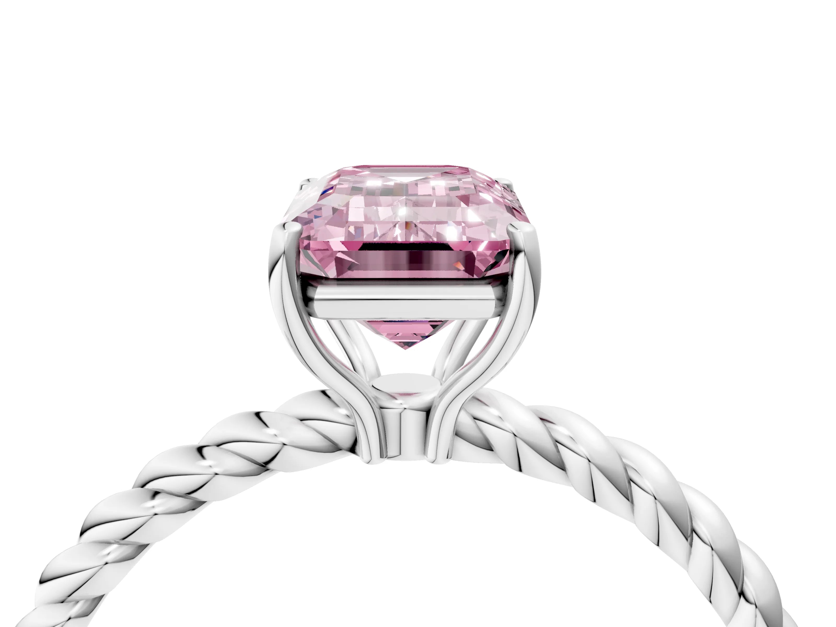 White gold Fancy Pink Emerald Cut Solitaire Twisted Band 4-Prong Ring_28