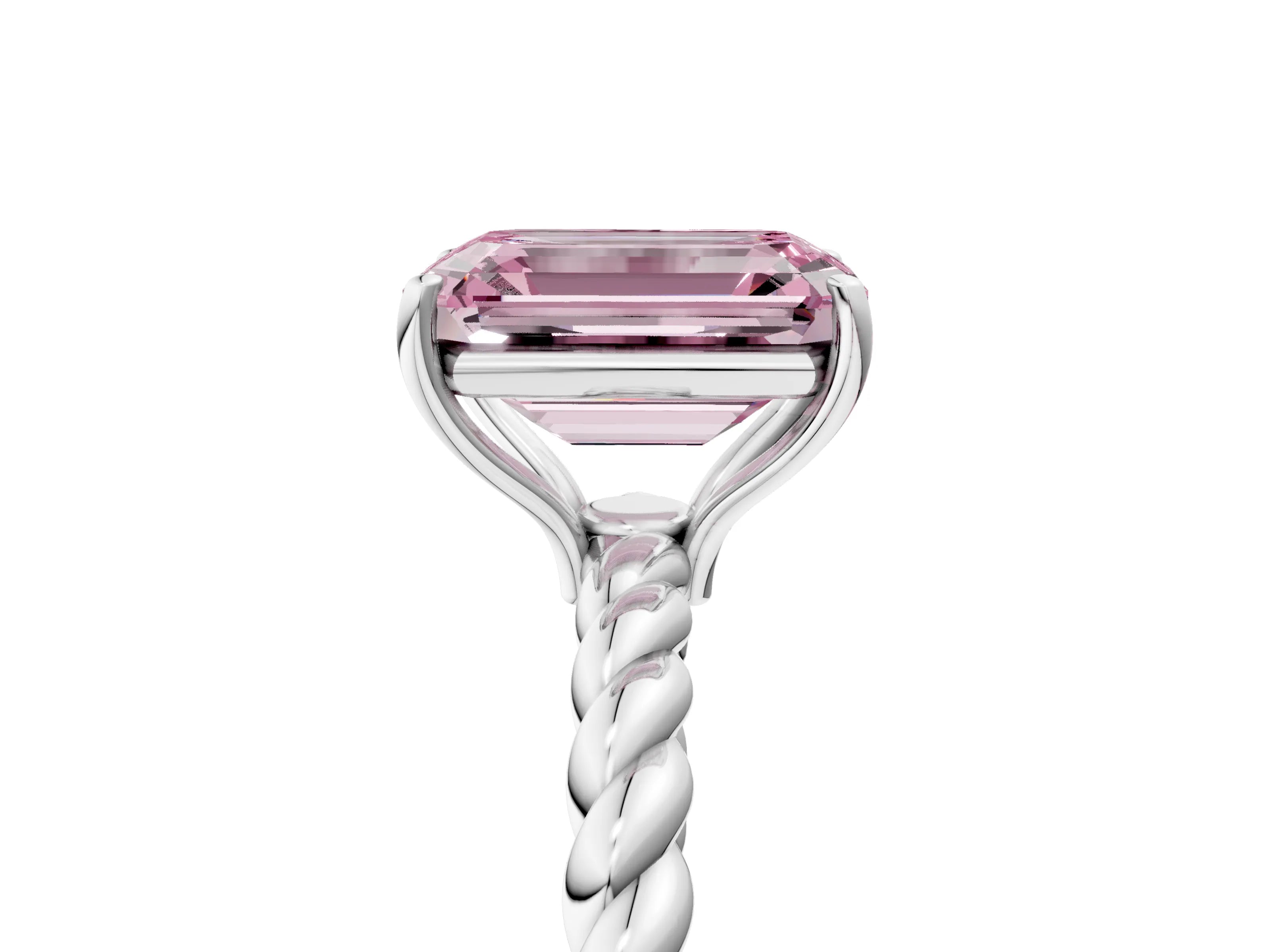 White gold Fancy Pink Emerald Cut Solitaire Twisted Band 4-Prong Ring_29