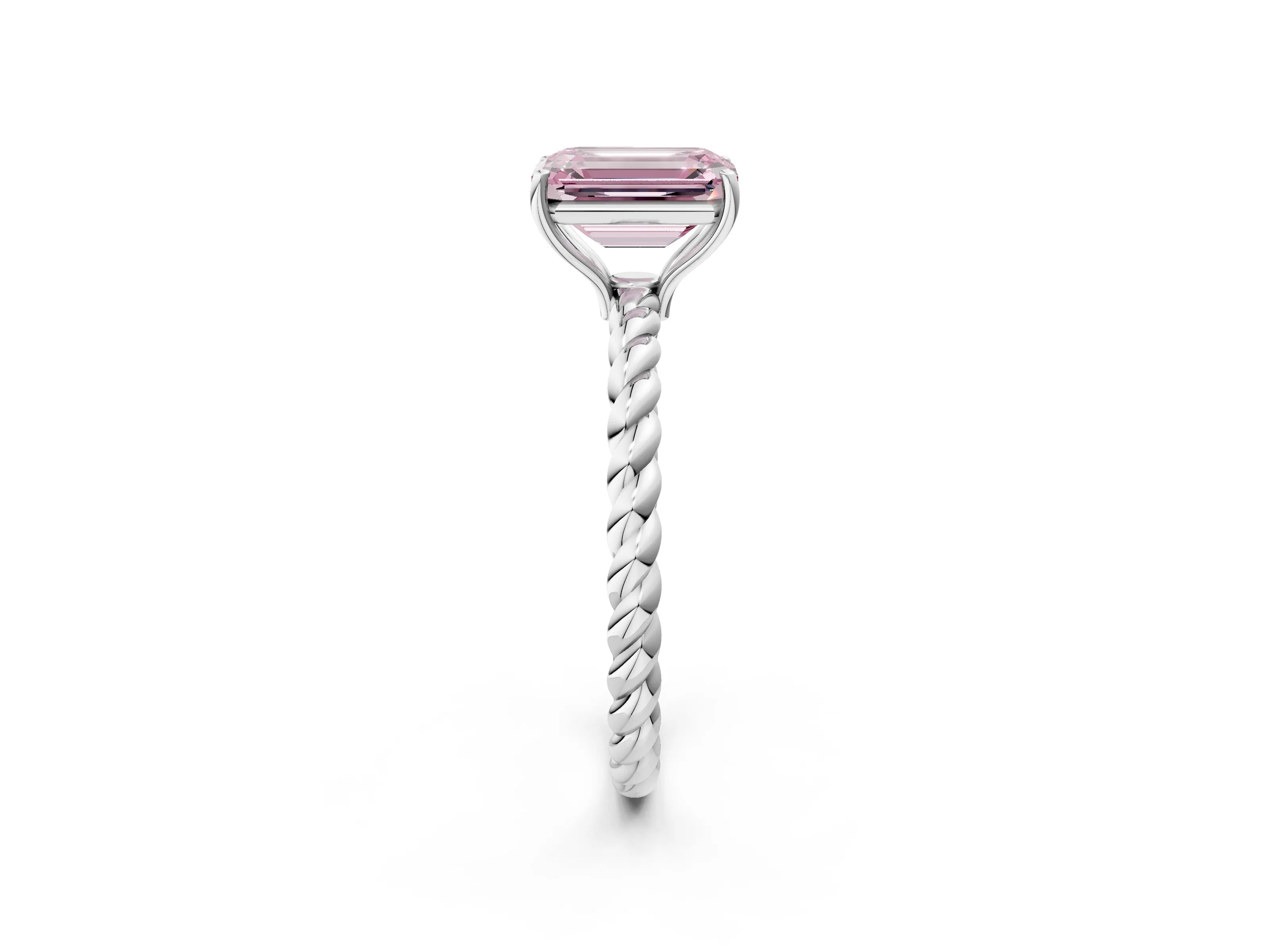 White gold Fancy Pink Emerald Cut Solitaire Twisted Band 4-Prong Ring_32