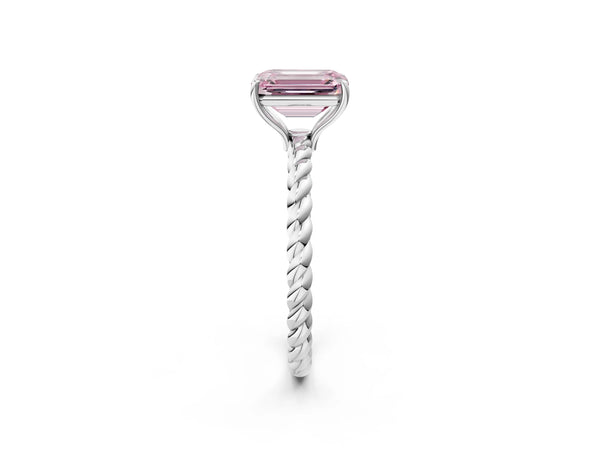 White gold Fancy Pink Emerald Cut Solitaire Twisted Band 4-Prong Ring
