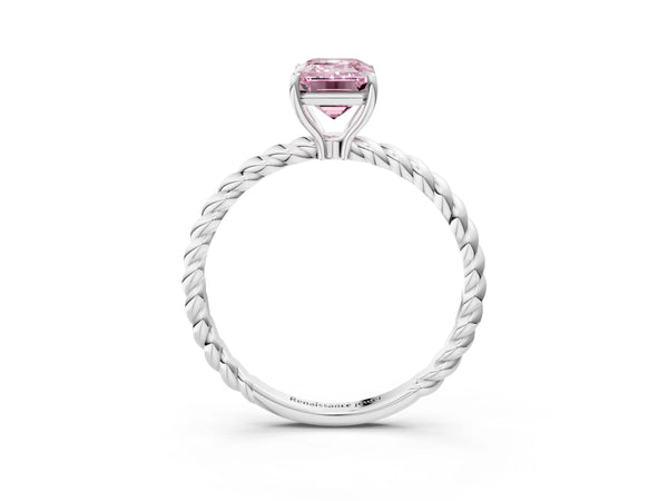 White gold Fancy Pink Emerald Cut Solitaire Twisted Band 4-Prong Ring