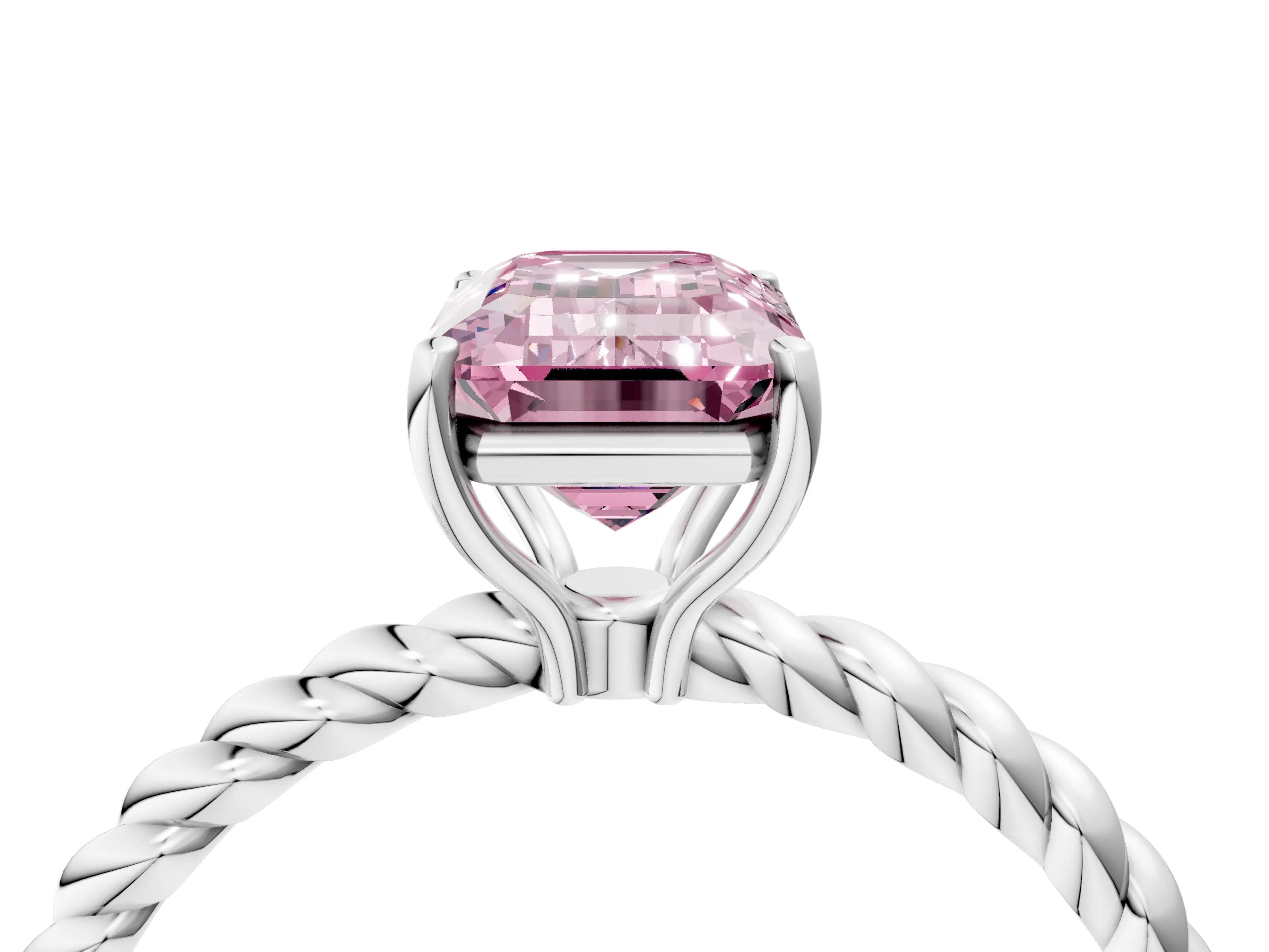 White gold Fancy Pink Emerald Cut Solitaire Twisted Band 4-Prong Ring_34