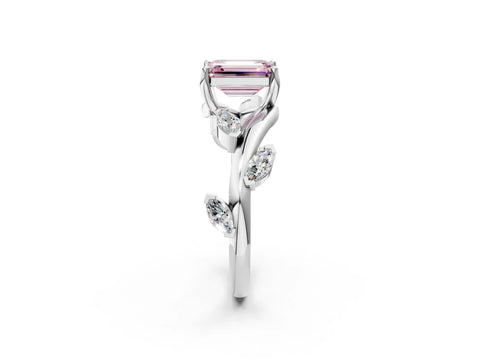 White gold Fancy Pink Emerald Cut Solitaire Twisted Band Marquise Accent Prong Setting Ring_2