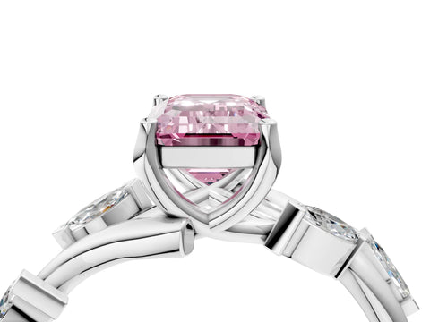 White gold Fancy Pink Emerald Cut Solitaire Twisted Band Marquise Accent Prong Setting Ring_4