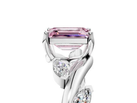 White gold Fancy Pink Emerald Cut Solitaire Twisted Band Marquise Accent Prong Setting Ring_5