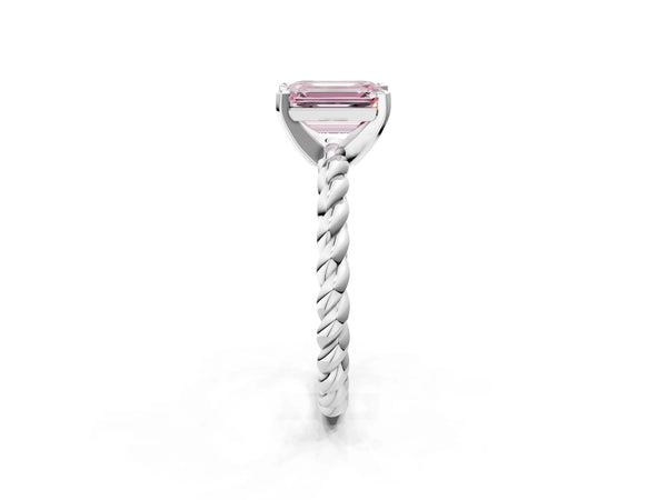 White gold Fancy Pink Emerald  Cut Solitaire Twisted Band with Four-Prong Setting