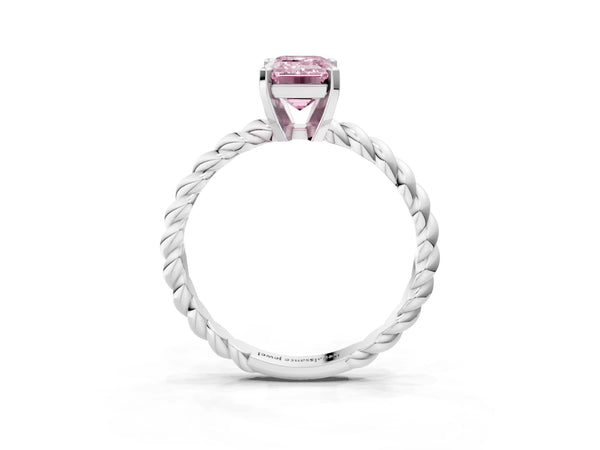 White gold Fancy Pink Emerald  Cut Solitaire Twisted Band with Four-Prong Setting