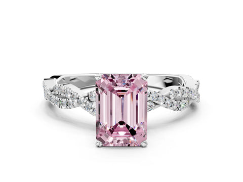 White gold Fancy Pink Emerald Cut Solitaire Twisted Pave Band with Four-Prong Setting_15