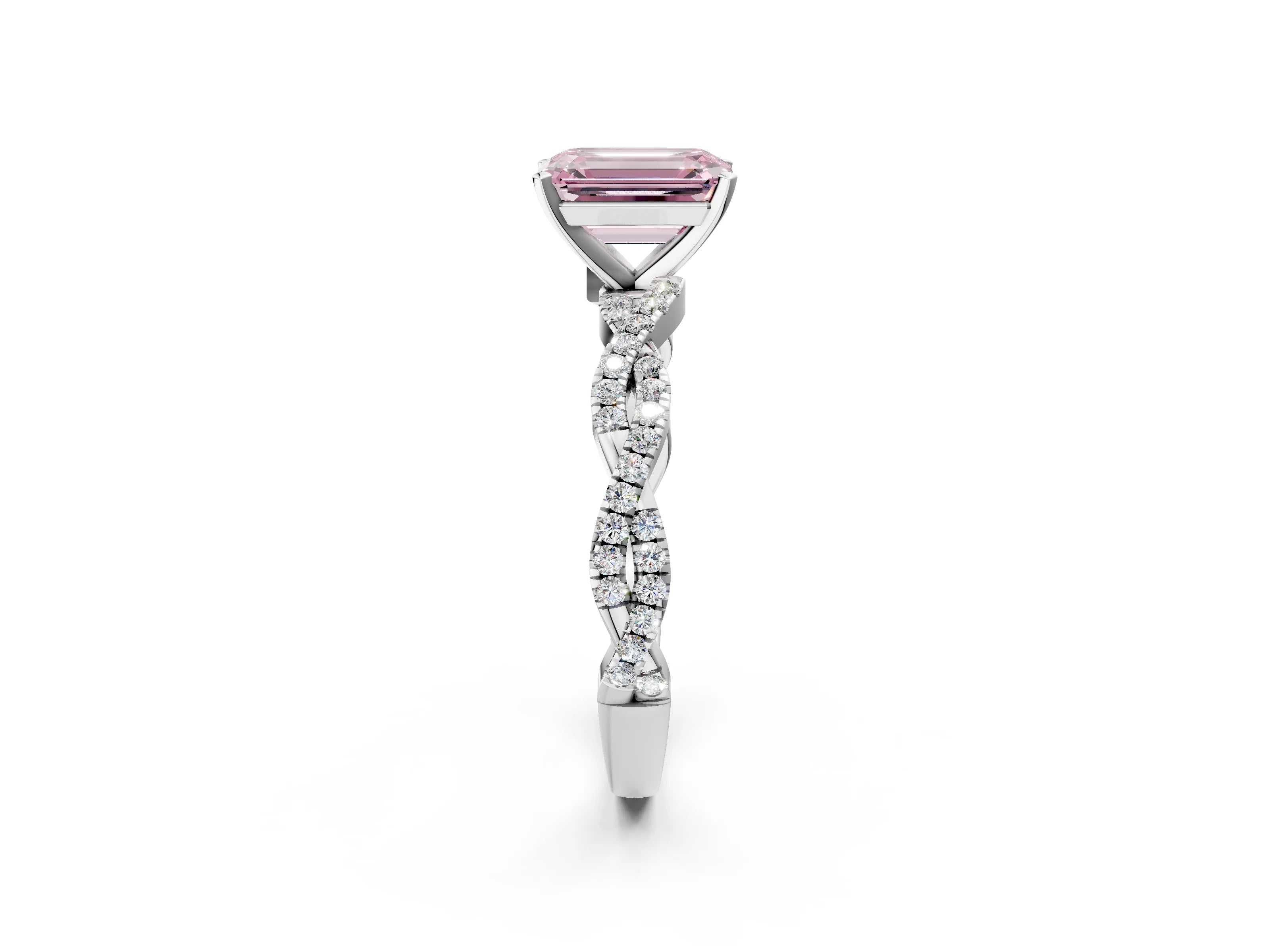 White gold Fancy Pink Emerald Cut Solitaire Twisted Pave Band with Four-Prong Setting_17