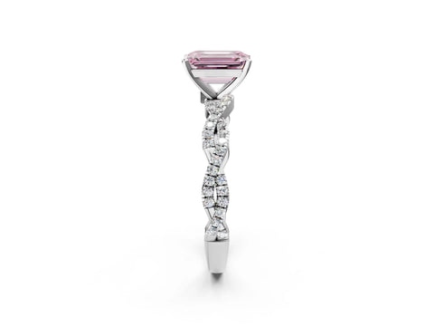White gold Fancy Pink Emerald Cut Solitaire Twisted Pave Band with Four-Prong Setting_17
