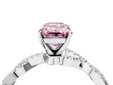 White gold Fancy Pink Emerald Cut Solitaire Twisted Pave Band with Four-Prong Setting_19