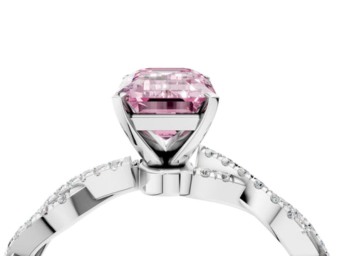 White gold Fancy Pink Emerald Cut Solitaire Twisted Pave Band with Four-Prong Setting_19