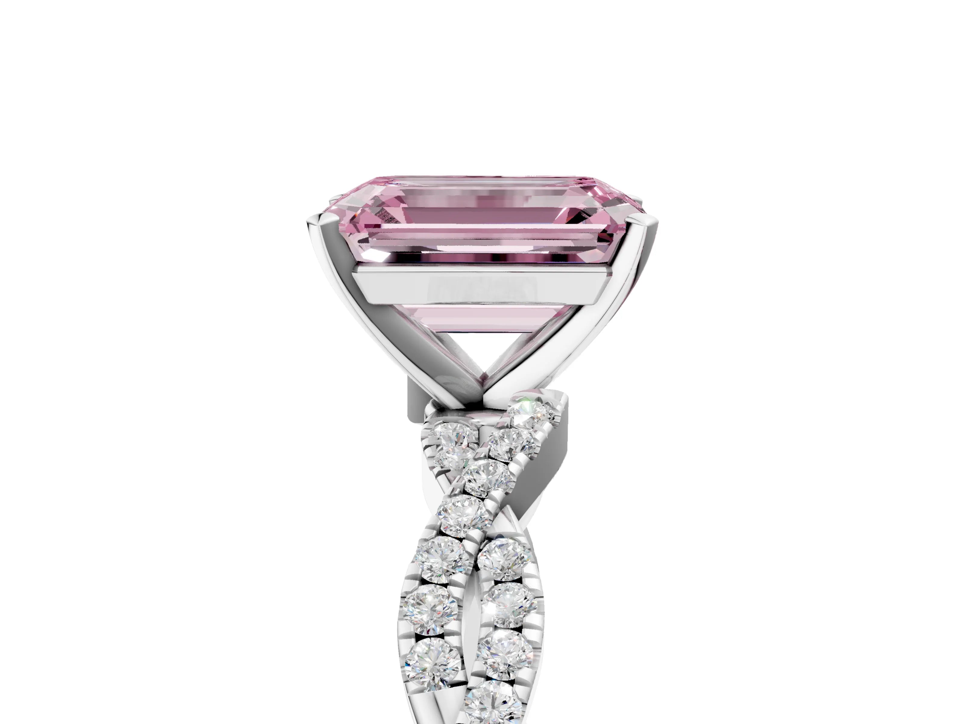 White gold Fancy Pink Emerald Cut Solitaire Twisted Pave Band with Four-Prong Setting_20