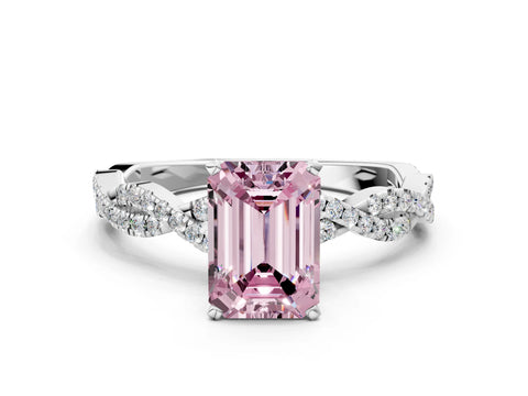 White gold Fancy Pink Emerald Cut Solitaire Twisted Pave Band with Four-Prong Setting_3