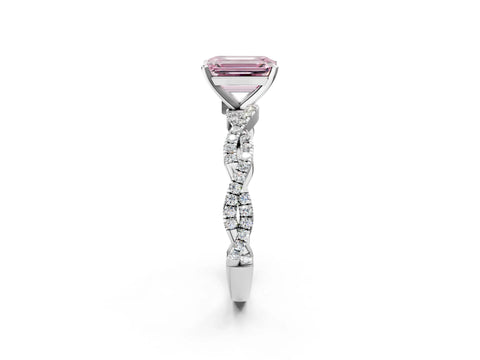 White gold Fancy Pink Emerald Cut Solitaire Twisted Pave Band with Four-Prong Setting_5