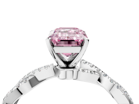 White gold Fancy Pink Emerald Cut Solitaire Twisted Pave Band with Four-Prong Setting_7