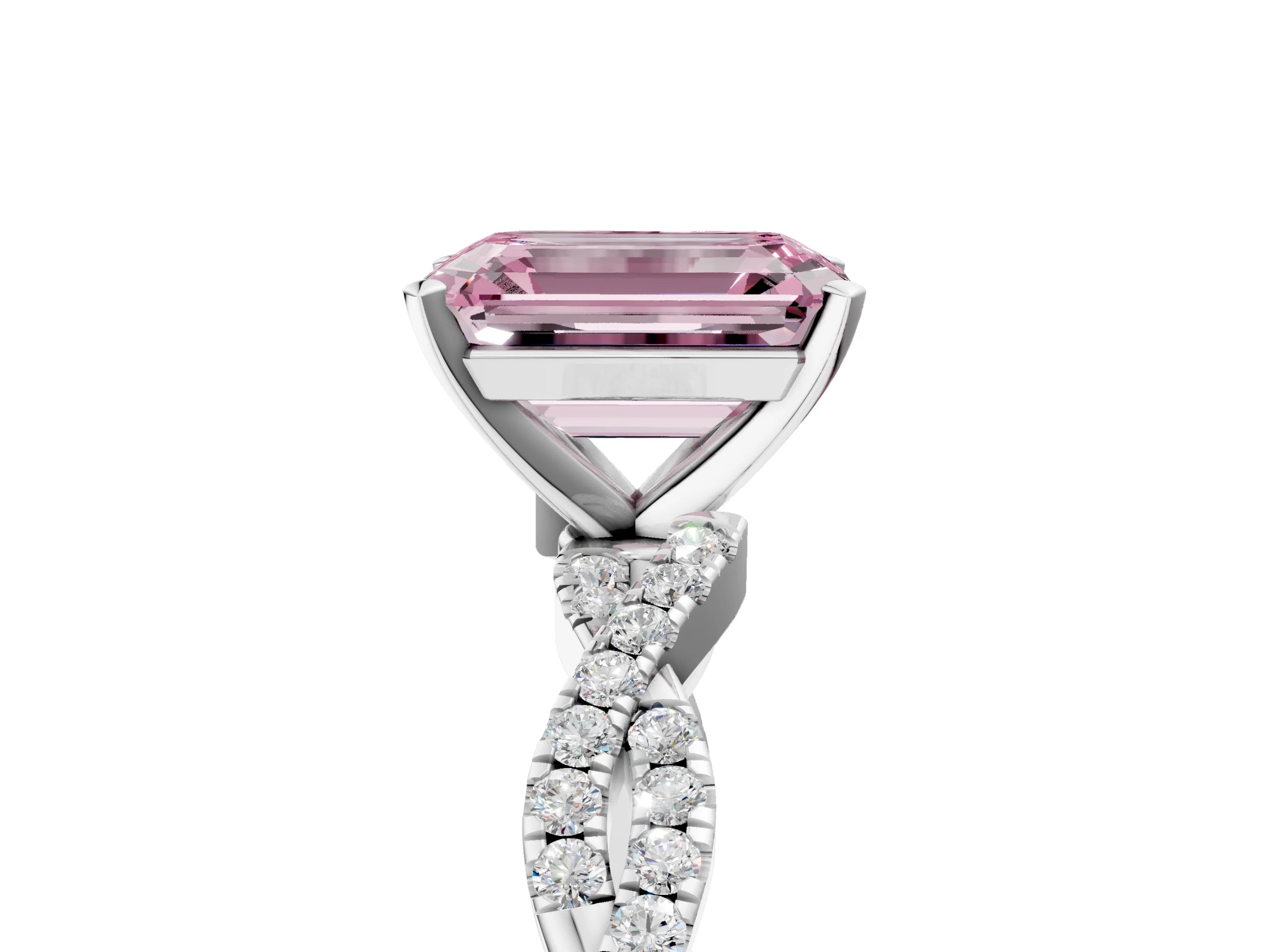 White gold Fancy Pink Emerald Cut Solitaire Twisted Pave Band with Four-Prong Setting_8