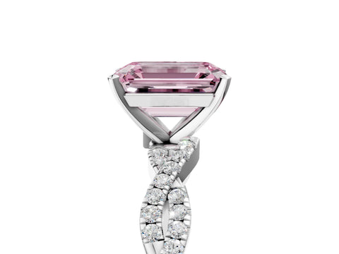 White gold Fancy Pink Emerald Cut Solitaire Twisted Pave Band with Four-Prong Setting_8