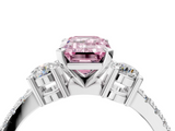 White gold Fancy Pink Emerald  Cut Three-Stone Diamond Pavé Band with Prong Setting_21