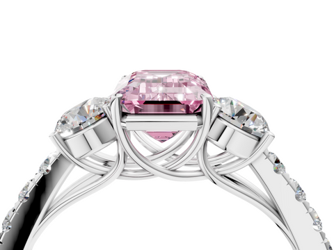 White gold Fancy Pink Emerald  Cut Three-Stone Diamond Pave Band with Prong Setting_24
