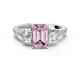 White gold Fancy Pink Emerald  Cut Three-Stone Diamond Pave Band with Prong Setting_37