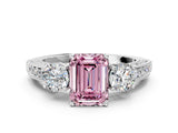 White gold Fancy Pink Emerald Cut Three-Stone Diamond Ring with Pavé Band and Four-Prong Setting_12