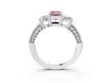 White gold Fancy Pink Emerald Cut Three-Stone Diamond Ring with Pavé Band and Four-Prong Setting_15