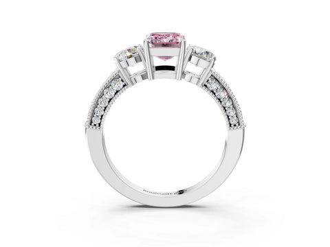 White gold Fancy Pink Emerald Cut Three-Stone Diamond Ring with Pavé Band and Four-Prong Setting_15