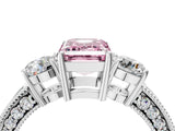 White gold Fancy Pink Emerald Cut Three-Stone Diamond Ring with Pavé Band and Four-Prong Setting_16