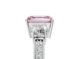 White gold Fancy Pink Emerald Cut Three-Stone Diamond Ring with Pavé Band and Four-Prong Setting_17