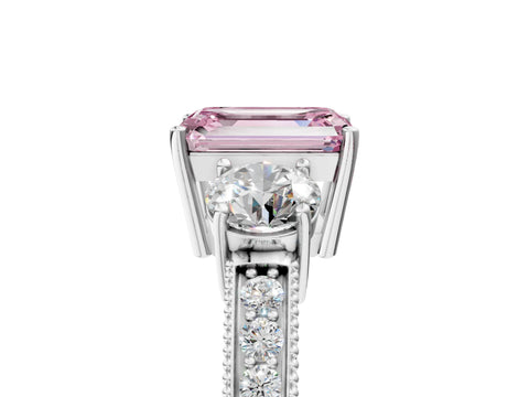 White gold Fancy Pink Emerald Cut Three-Stone Diamond Ring with Pavé Band and Four-Prong Setting_17