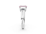 White gold Fancy Pink Emerald Cut Three-Stone Diamond Ring with Prong Setting on a Classic Band_14