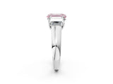 White gold Fancy Pink Emerald Cut Three-Stone Diamond Ring with Prong Setting on a Classic Band_26