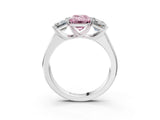 White gold Fancy Pink Emerald Cut Three-Stone Diamond Ring with Prong Setting on a Classic Band_27