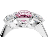 White gold Fancy Pink Emerald Cut Three-Stone Diamond Ring with Prong Setting on a Classic Band_28