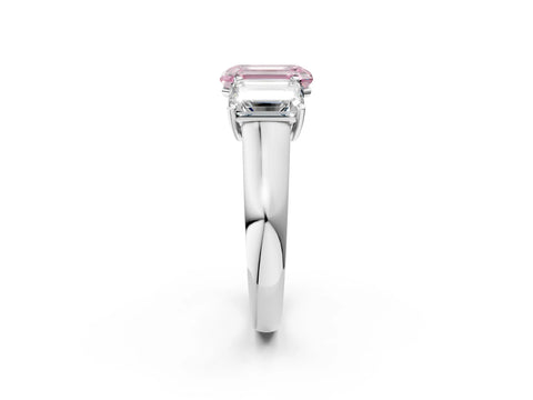 White gold Fancy Pink Emerald Cut Three-Stone Diamond Ring with Prong Setting on a Classic Band_2
