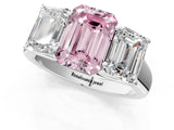 White gold Fancy Pink Emerald Cut Three-Stone Diamond Ring with Prong Setting on a Classic Band_31
