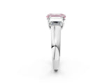 White gold Fancy Pink Emerald Cut Three-Stone Diamond Ring with Prong Setting on a Classic Band_32