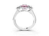 White gold Fancy Pink Emerald Cut Three-Stone Diamond Ring with Prong Setting on a Classic Band_33