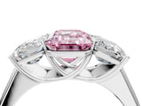 White gold Fancy Pink Emerald Cut Three-Stone Diamond Ring with Prong Setting on a Classic Band_34