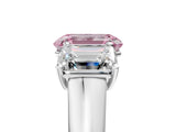 White gold Fancy Pink Emerald Cut Three-Stone Diamond Ring with Prong Setting on a Classic Band_35