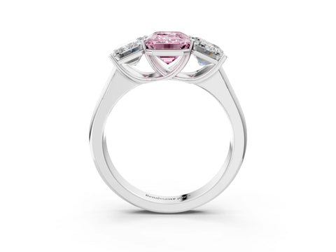White gold Fancy Pink Emerald Cut Three-Stone Diamond Ring with Prong Setting on a Classic Band_3