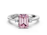 White gold Fancy Pink Emerald  Cut Three-Stone Solitaire Ring with Round Accent Diamonds and Four-Prong Setting_21