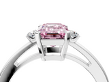 White gold Fancy Pink Emerald  Cut Three-Stone Solitaire Ring with Round Accent Diamonds and Four-Prong Setting_24