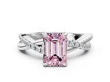 White gold Fancy Pink Emerald  Cut Twist Band Solitaire Diamond Ring with Pavé Setting_3