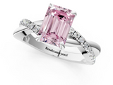White gold Fancy Pink Emerald  Cut Twist Band Solitaire Diamond Ring with Pavé Setting_4