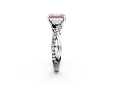 White gold Fancy Pink Emerald  Cut Twist Band Solitaire Diamond Ring with Pavé Setting_5
