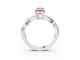 White gold Fancy Pink Emerald  Cut Twist Band Solitaire Diamond Ring with Pavé Setting_6