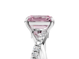 White gold Fancy Pink Emerald  Cut Twist Band Solitaire Diamond Ring with Pavé Setting_8
